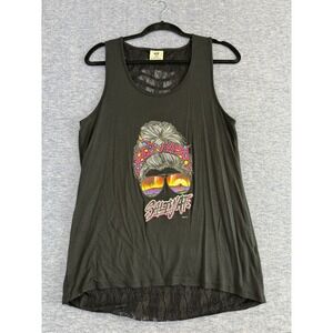 Women's Size Medium "Salty AF" Lace tank top Black Bike Week Biker Wear